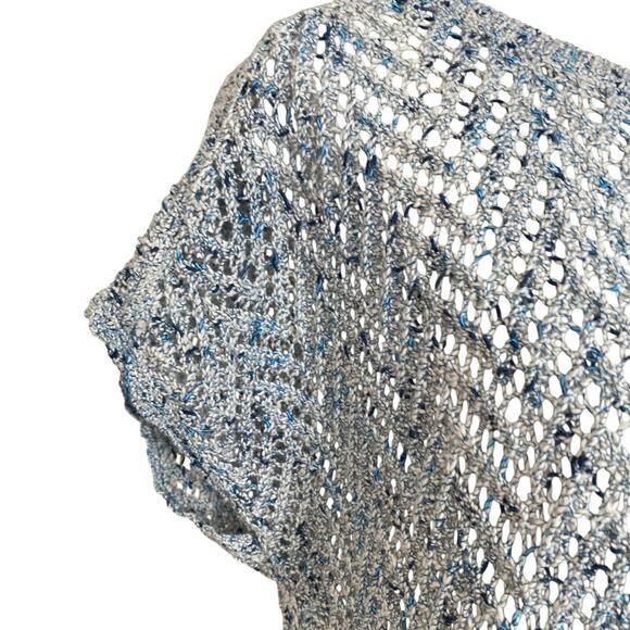 Lucky Brand Blue White Open Knit Scoop Neck Boho Knit Sweater Shirt Size Medium - Picture 13 of 16